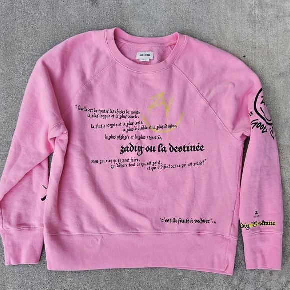 SUPER Rare Zadig & Voltaire Smiley Graphic Sweater Pink Small Like New - Picture 2 of 10